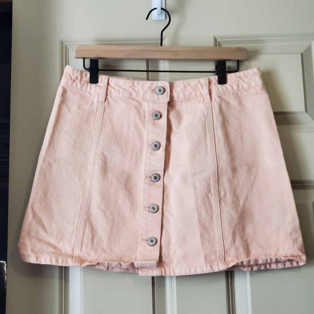 Pink button up mini skirt
